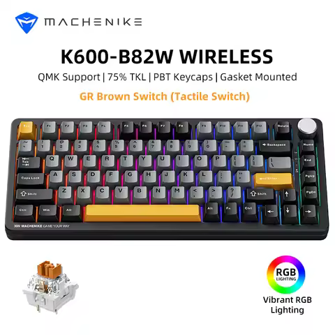 Machenike K600-B82W Mechanical Keyboard Tri-Modes Gasket Mounted 75% ANSI Layout RGB Backlit Wireles