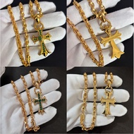 CH Necklace/22K Gold Green Diamond Cross Necklace