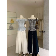 ready stock vintage style plaid off shoulder top现货必备女上衣 一直肩上衣 2025最新款上衣2色可选择