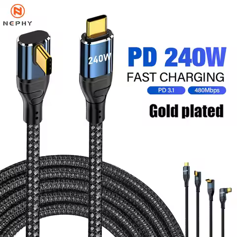 90 Degree Elbow Super fast charging PD 3.1 240W USB Type C to C Cable For iPhone 15 16 Apple iPad Ma