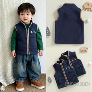 6M-4Y Toddler Baby Boys Autumn Casual Fleece Vest Sleeveless Stand Collar Zip Up Tractor Embroidery 