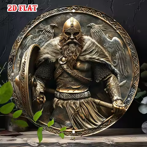 Viking Shield Wall Decor 2D Metal Norse Round Sign with Runes for Home Bar Cave Outdoor Art