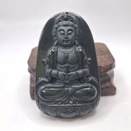 墨翠 雙拋光 坐姿觀音吊墜 牌件 | 天然緬甸玉A貨翡翠