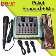 Satu Paket Sound Card V8 Live Broadcast Mixer Bluetooth Audio USB External Soundcard Audio Karaoke