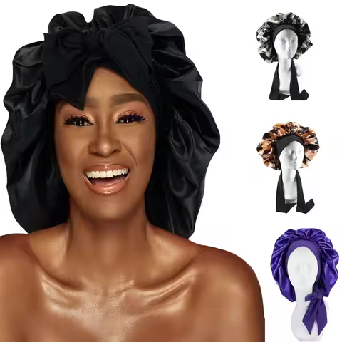 Women Big Size Satin Cap for Sleeping Hat Night Sleep Cap Hair Care Silk Bonet Stain Hair Cap for Wo