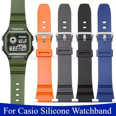 Rubber Watchband 18mm Convex Interface for Casio AE-1200 AE-1300 A500 A700 S210 S800 Casual Commutin