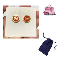 (STOCK CHECK REQUIRED)BRAND NEW AUTHENTIC INSTOCK TORY BURCH MILLER STUD EARRINGS 88333 ENAMEL CIRCLE GOLDEN RED