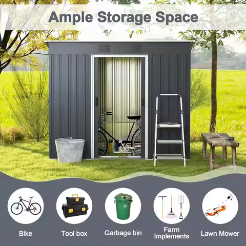 Outdoor Storage Shed with Floor Foundation, 3.2 FT x 6.7 FT Weather-Resistant Metal Tool Shed w/Air 