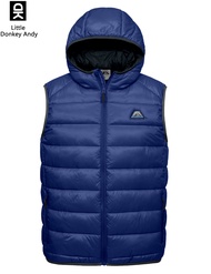 LittleDonkeyAndy Mens light down vest with hood waterproof sleeveless jacket suitable for outdoor activities