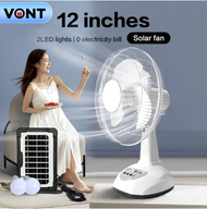 NEW 12/14 Inches Solar Electric Fan Desktop Electric Fan  With 2 LED Lights Outdoor Fan Solar Light 