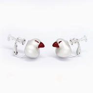 漆くちばし白文鳥イヤリングSV925【Pio by Parakee】Java sparrow clip type earring