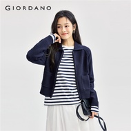 GIORDANO Women Cardigans Double Pockets Zip Front Cardigans Raglan Sleeve 7-Gauge Knit Simple Fashio