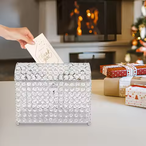 Beautiful Clear Wedding Card Box with Heart Lock Money Card Box Glass for Wedding Daily Use Store We