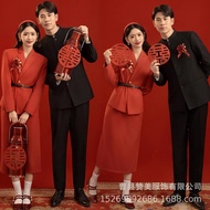 Chinese-Style Retro 80s Red Wedding Outfit for Couple Photoshoot