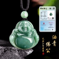 Myanmar Jadeite Jade Buddha Pendant Necklace 天然缅甸A货翡翠油青佛公弥勒佛冰种玉石项链吊坠挂件男女款玉佛玉坠玉佩 招财通财项链佛牌项链項鏈女 情侶項鏈 古