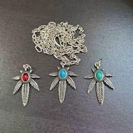 Necklace/Japanese Korean Retro Distressed Turquoise Inlaid Maple Leaf Pendant Necklace