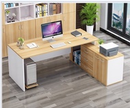 180x75x60cm Boss L Shape director manager + 120x60x40cm cabinet WOODEN BROWN COKLAT DESK Modern Desi