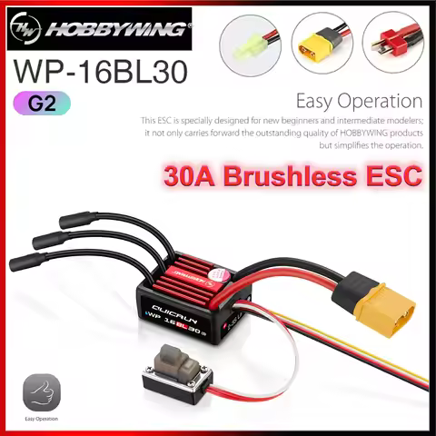 HOBBYWING QuicRun WP 16BL30 30A G2 Waterproof Brushless ESC T/XT60 Plug for 1/10 1/16 1/18 Car Buggy