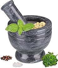 Relaxdays Mortar with Pestle, Spices, Herbs, Polished Stone Marble, HxD: 12x14.5cm, Durable, Kitchen, Cook, Black/Grey, 12 x 14.5 x 14.5 cm