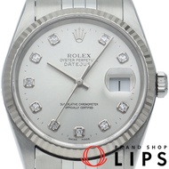นาฬิกา Rolex Datejust สำหรับผู้ชาย ประดับเพชร 10 เม็ด รุ่น 16234G(F) K18WG/SS ตัวเรือนสีเงินขัดเงา ป