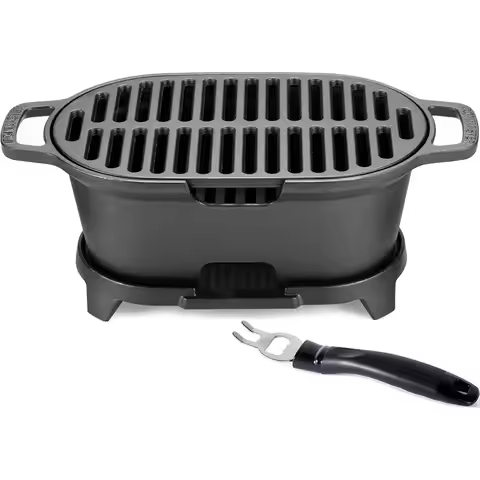 Mini Hibachi Grill Outdoor, Portable Small Charcoal Grill and Tabletop Cast Iron Skillet, 100 Cast I