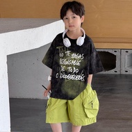 Boy's Outfit T-shirt + Pocket Shorts – Summer Personality Streetwear Set | Size 120–170 Korean Boy O