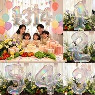 40" Giant Iridescent Number 0-9 Balloon with Pink Bow, Large Rainbow Foil Number Balloon for Kids 5t