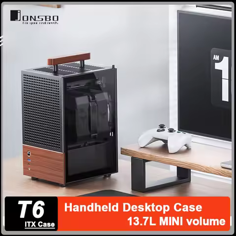 JONSBO T6 ITX Handle Computer Case 3mm Aluminum Alloy Shell Type-C Interface Solid Wood Desktop Mini