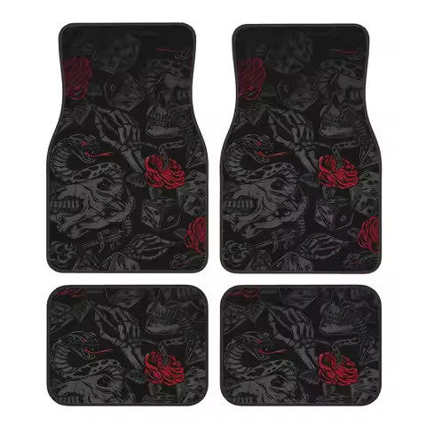 4pcs Gothic Mysterious Elements Car Floor Mats All-Weather Polyester Mat with Black Mandala Snake De