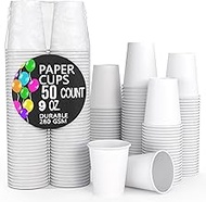 Exquisite White Paper Cups - 9 oz Disposable Coffee Cups 50 Paper Cups for Hot Drinks/Cold Cups - Du