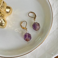 天然紫幽靈水晶珍珠耳環
