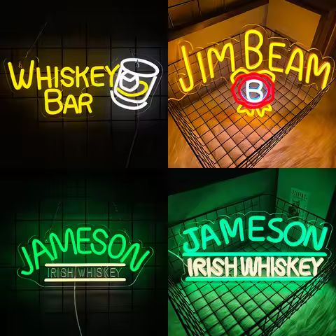 Whiskey Neon Sign for Jameson in Bar Pub Man Cave or Party Decor,Jim Beam Led Light Sign for Garage 
