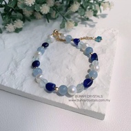 Natural Kyanite Aquamarine with FW. Pearl Handmade Jewellery Bracelet 天然时尚纯手工珍珠配蓝晶石手链