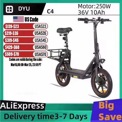 DYU C4 Adult Electric Bicycle 14 Tire Foldable Electric Bike 250W motor city Commuting ebike, 36V 10