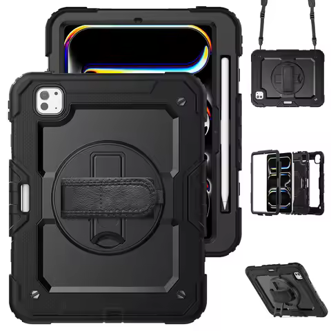 for iPad Pro11 M4 A2836 2024 , Military Grade Shockproof Protector Silicone Cover Pencil Holder+Hand