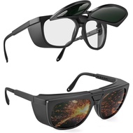 Dual Lens Welding Glasses, ANSI Z87.1 Clear/Shade Switchable ，Anti-scratch Safety Glasses, UV Protec