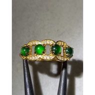 #J918 100% Natural Grade A Icy Green Jade Jadeite Adjustable Ring H7.5m 925 Yellow Gold Silver