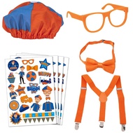 Kids Blippi Glasses Hat Costume Adult Kids Blippi Role Play Costume Bowtie Suspenders Cosplay Funny 