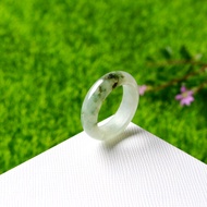 White Ring With Green Glass Texture Size: 57 mm.