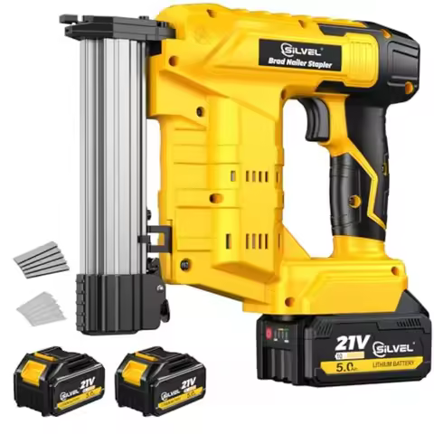 21V Cordless Nail Gun, 2-in-1 Electric Brad Nailer Stapler Gun with 2 * 5.0Ah Battery Powered, 1000p