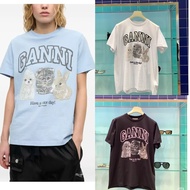 Summer New Style GANNI Poodle Cat Rabbit Print Round Neck Loose Pure Cotton Short-Sleeved T-Shirt To