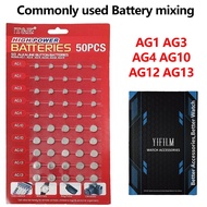 50PCS Mixed Button Cell Batteries AG1 AG3 AG4 AG10 AG12 AG13 1.55V Alkaline Battery For Watch Toy Ca