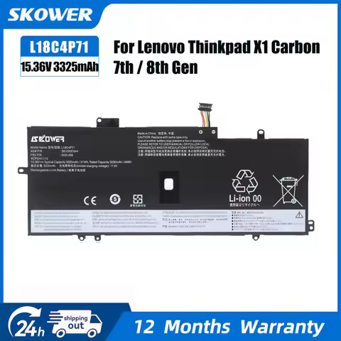SKOWER L18C4P71 Laptop Battery For Lenovo Thinkpad X1 Carbon 7th 2019 2020 L18L4P71 SKB10K97642