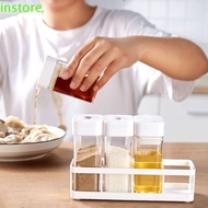 INSTORE 4Pcs/set Spice Storage Container, Sliding Open with Spice Racks Spice Jars, Durable Four Grid Storage Jar Plastic with Lid Spice Storage Bottle Home Kitchenware