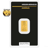 Argor-Heraeus 9999 Gold Bar 2 gram, 1g - 5g Minted bar / Kinebar