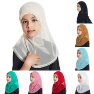 【Fast and Free Delivery】 Girls Kids Lace Amira Hijab Scarf Shawls Soft