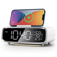 Wireless Charger Ala Clock Bluetooth Speaker LED Heometer Humidity Clock Table Wireless Charger for 1one 14 13 12 Charge
