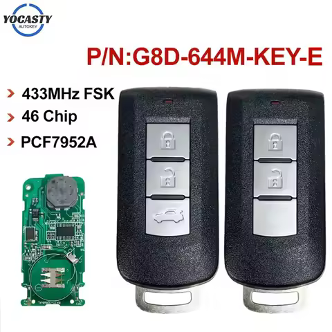 P/N:G8D-644M-KEY 2/3 Buttons 433MHz FSK PCF7952A 46 Chip Smart Remote Key 8637A662 For Mitsubishi AS