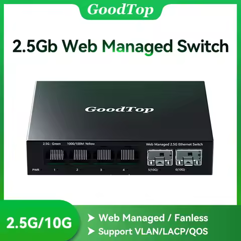GoodTop 6 Port 2.5Gb Web Managed Switch with 10G SFP+ Slot Metal Fanless Home Lab Network Switch Lin