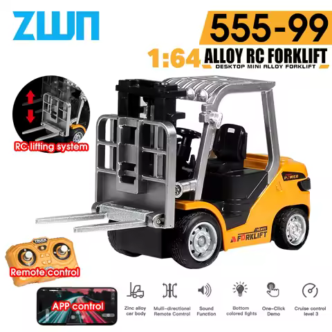 ZWN 1:64 Remote-controlled Alloy Forklift Engineering vehicle Tabletop Toys RC Forklift Model Collec